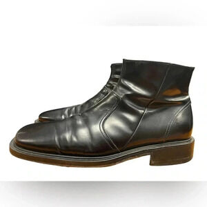 Leather  Black Square Toe Ankle Boots Made in Italy Zip Up Size 11